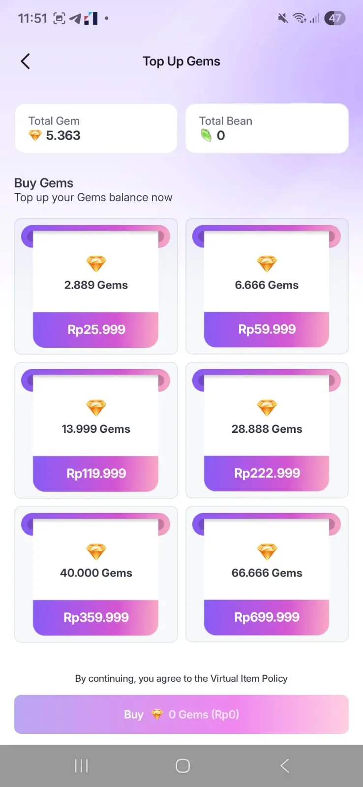 Langkah 2 - Pilih package dan tekan Buy