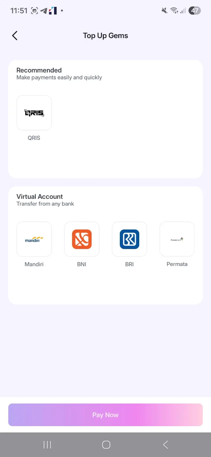 Langkah 3 - Pilih QRIS dan tekan Pay Now