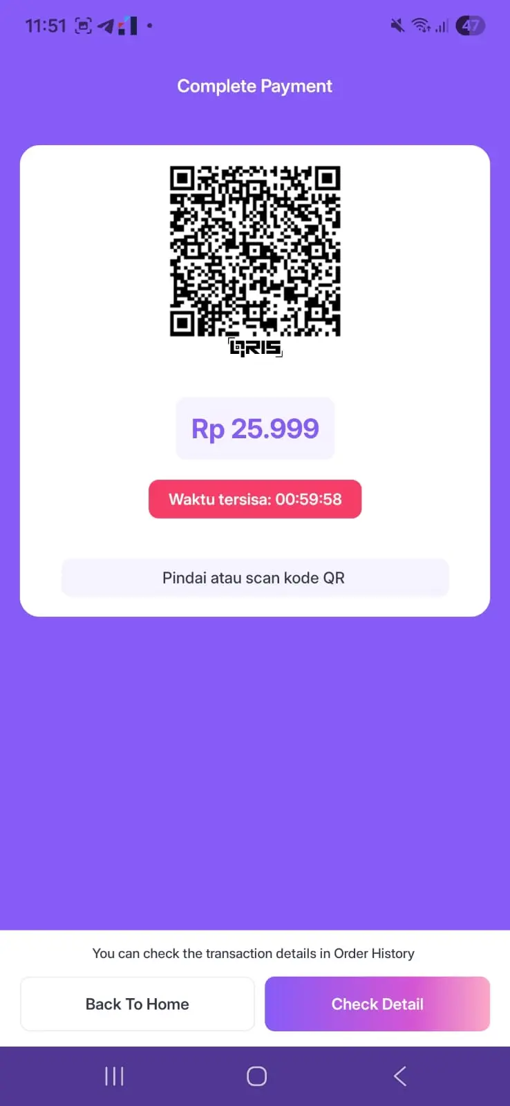 Complete Payment - contoh halaman selesai bayar